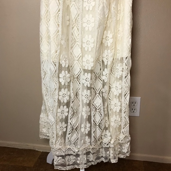 PZEOB Boho Cream Lace Midi Festival Summer Dress Vtg 70s Ins Womens Size NO TAG - Picture 9 of 16